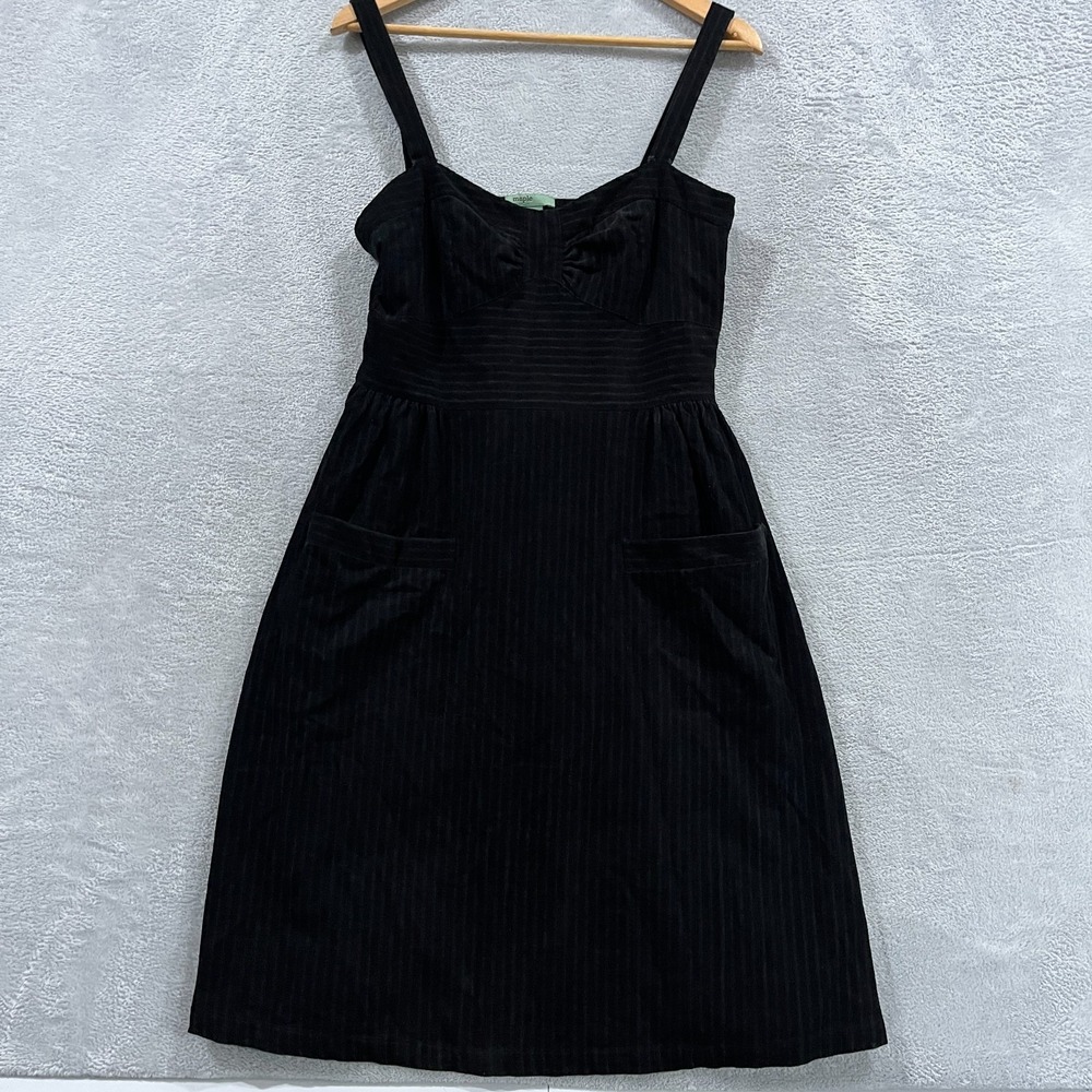 Anthropologie Maple Babydoll Dress Women 6 Black Corduroy Lined Adjustable Strap